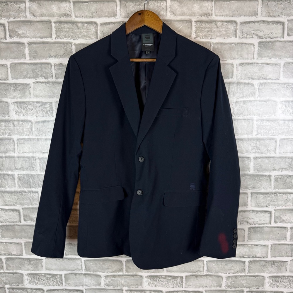 G-Star Raw Correct Mens Blazer Navy Blue Two Button Sport Coat Size 50 FLAWED